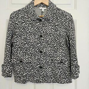 Charter Club Gray Leopard Animal Print Women's Jacket Petite Small w/Buttons